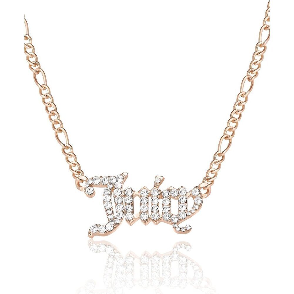 Gothic Logo Pendant Necklace Gold Tone Crystal 18+2 Inches Women